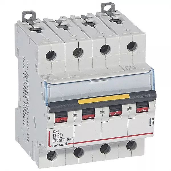 legrand-disjoncteur dx�10000 16ka arriv�e haute/d�part bas vis 4p 20a courbe b - 4 mod (409083)