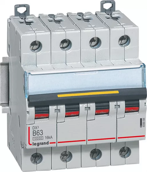 legrand-disjoncteur dx�10000 16ka arriv�e haute/d�part bas vis 4p 63a courbe b - 4 mod (409088)