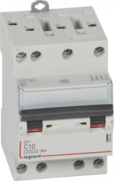 legrand-disjoncteur dx�4500 6ka bornes � vis 4p 400v~ 10a courbe c - 3 modules (406908)