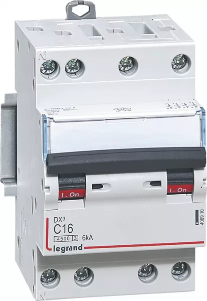 legrand-disjoncteur dx�4500 6ka bornes � vis 4p 400v~ 16a courbe c - 3 modules (406910)