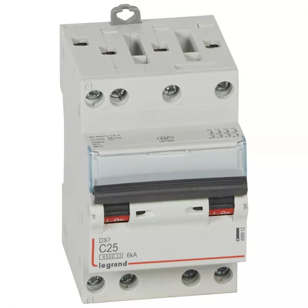legrand-disjoncteur dx�4500 6ka bornes � vis 4p 400v~ 25a courbe c - 3 modules (406912)