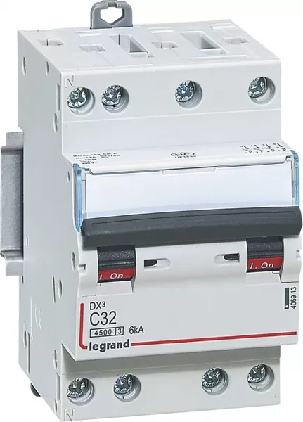 legrand-disjoncteur dx�4500 6ka bornes � vis 4p 400v~ 32a courbe c - 3 modules (406913)