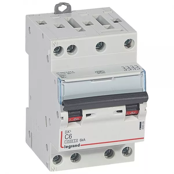 legrand-disjoncteur dx�4500 6ka bornes � vis 4p 400v~ 6a courbe c - 3 modules (406906)