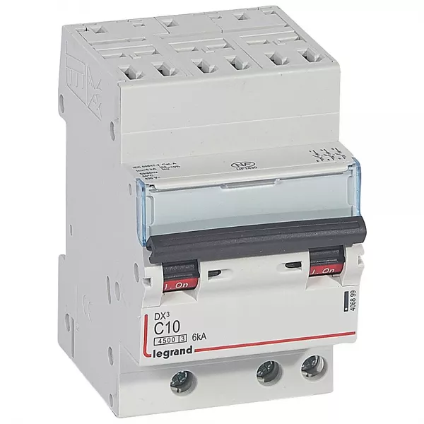 legrand-disjoncteur dx�4500 6ka bornes auto/vis 3p 400v~ 10a courbe c - 3 modules (406899)