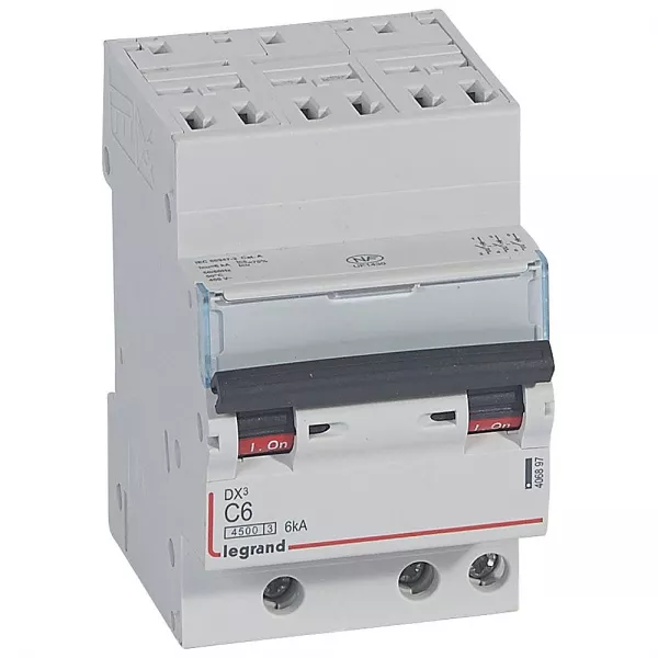 legrand-disjoncteur dx�4500 6ka bornes auto/vis 3p 400v~ 6a courbe c - 3 modules (406897)