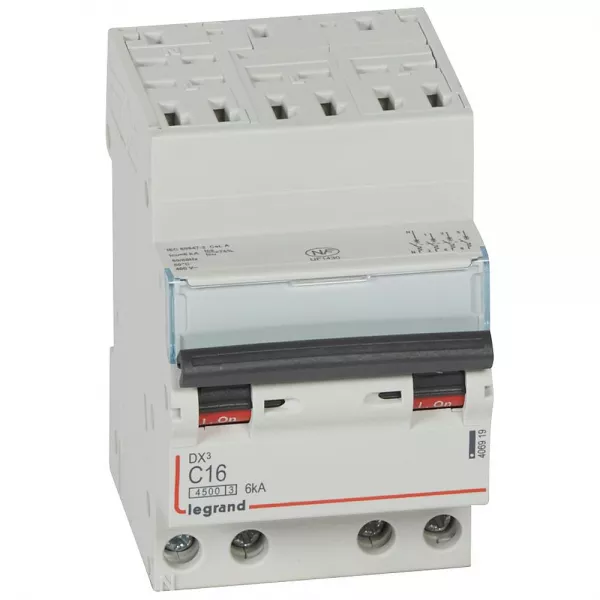 legrand-disjoncteur dx�4500 6ka bornes auto/vis 4p 400v~ 16a courbe c - 3 modules (406919)