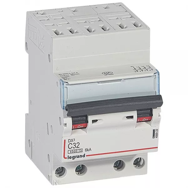 legrand-disjoncteur dx�4500 6ka bornes auto/vis 4p 400v~ 32a courbe c - 3 modules (406922)