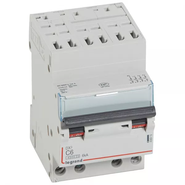 legrand-disjoncteur dx�4500 6ka bornes auto/vis 4p 400v~ 6a courbe c - 3 modules (406915)