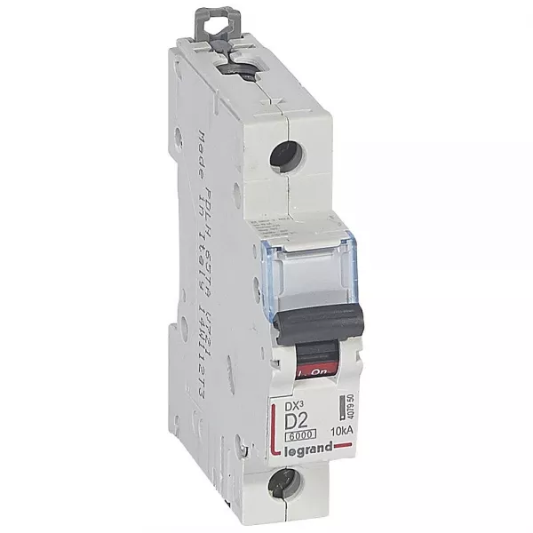 legrand-disjoncteur dx�6000 10ka arriv�e haute/d�part bas vis 1p 2a courbe d - 1 mod (407950)