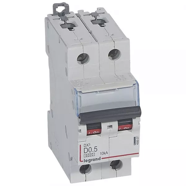 legrand-disjoncteur dx�6000 10ka arriv�e haute/d�part bas vis 2p 0,5a courbe d - 2 mod (408007)