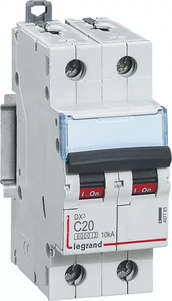 legrand-disjoncteur dx�6000 10ka arriv�e haute/d�part bas vis 2p 20a courbe c - 2 mod (407785)