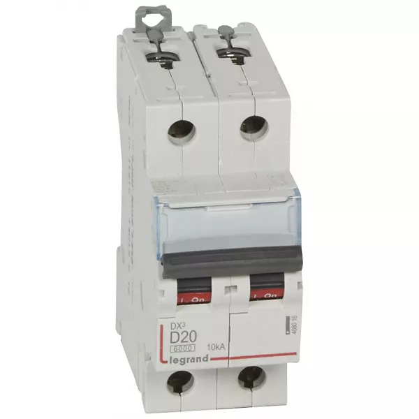 legrand-disjoncteur dx�6000 10ka arriv�e haute/d�part bas vis 2p 20a courbe d - 2 mod (408016)