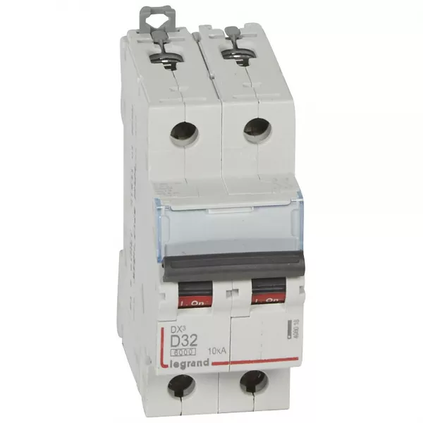 legrand-disjoncteur dx�6000 10ka arriv�e haute/d�part bas vis 2p 32a courbe d - 2 mod (408018)