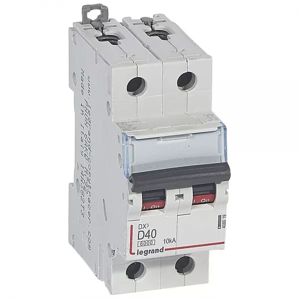 legrand-disjoncteur dx�6000 10ka arriv�e haute/d�part bas vis 2p 40a courbe d - 2 mod (408019)