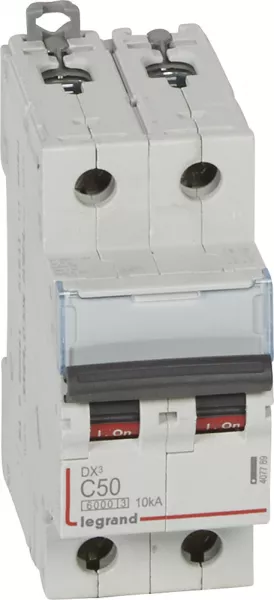 legrand-disjoncteur dx�6000 10ka arriv�e haute/d�part bas vis 2p 50a courbe c - 2 mod (407789)