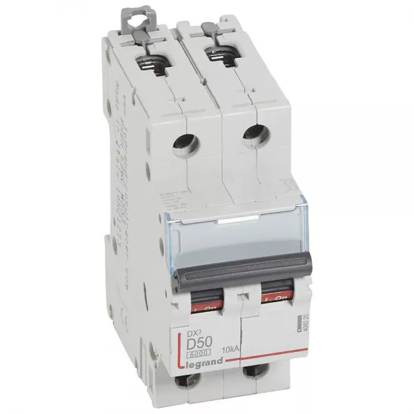 legrand-disjoncteur dx�6000 10ka arriv�e haute/d�part bas vis 2p 50a courbe d - 2 mod (408020)