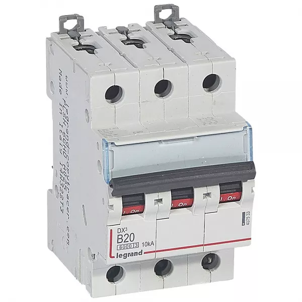 legrand-disjoncteur dx�6000 10ka arriv�e haute/d�part bas vis 3p 20a courbe b - 3 mod (407533)