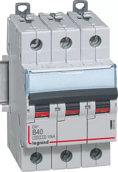 legrand-disjoncteur dx�6000 10ka arriv�e haute/d�part bas vis 3p 40a courbe b - 3 mod (407536)
