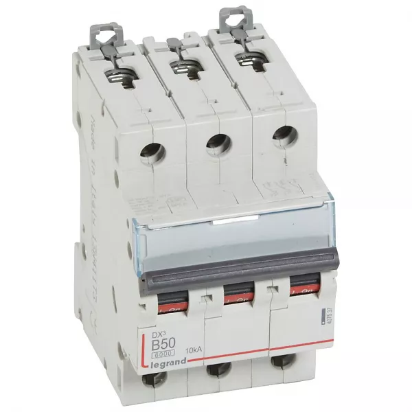 legrand-disjoncteur dx�6000 10ka arriv�e haute/d�part bas vis 3p 50a courbe b - 3 mod (407537)