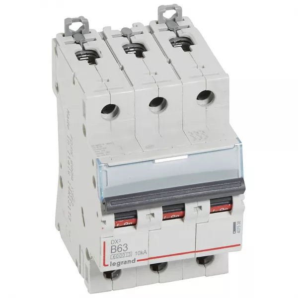 legrand-disjoncteur dx�6000 10ka arriv�e haute/d�part bas vis 3p 63a courbe b - 3 mod (407538)