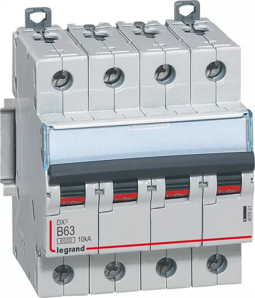 legrand-disjoncteur dx�6000 10ka arriv�e haute/d�part bas vis 4p 63a courbe b - 4 mod (407601)