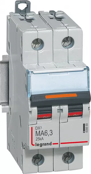legrand-disjoncteur magn�tique seul dx� ma - vis/vis - 2p - 230/400v~ - 6,3 a - 25ka (409869)