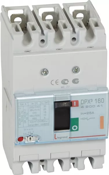legrand-disjoncteur magn�tothermique dpx�160 pouvoir de coupure 25ka 400v~ - 3p - 25a (420041)