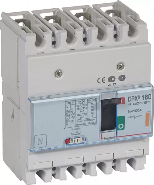 legrand-disjoncteur magn�tothermique dpx�160 pouvoir de coupure 25ka 400v~ - 4p - 100a (420055)