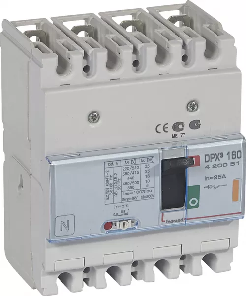 legrand-disjoncteur magn�tothermique dpx�160 pouvoir de coupure 25ka 400v~ - 4p - 25a (420051)