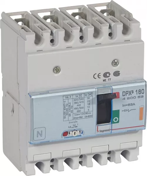 legrand-disjoncteur magn�tothermique dpx�160 pouvoir de coupure 25ka 400v~ - 4p - 63a (420053)
