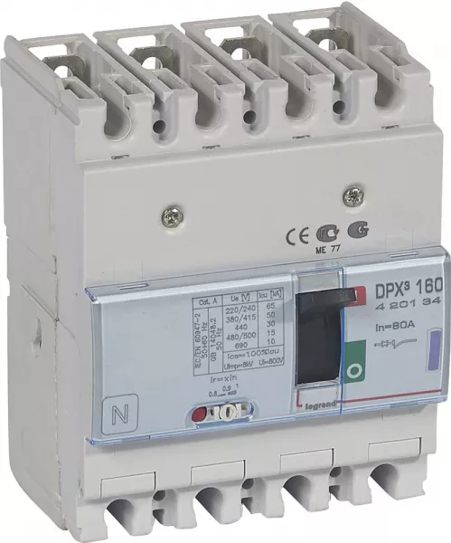 legrand-disjoncteur magn�tothermique dpx�160 pouvoir de coupure 50ka 400v~ - 4p - 80a (420134)