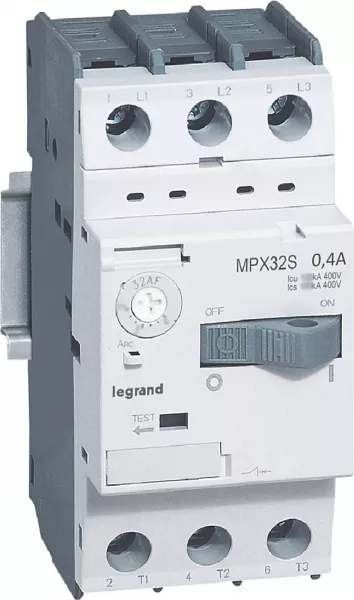 legrand-disjoncteur moteur magn�tothermique mpx�32s - 0,25a � 0,4a - icu 100ka en 415v (417302)