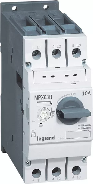 legrand-disjoncteur moteur magn�tothermique mpx�63h - 6a � 10a - icu 100ka en 415v (417360)
