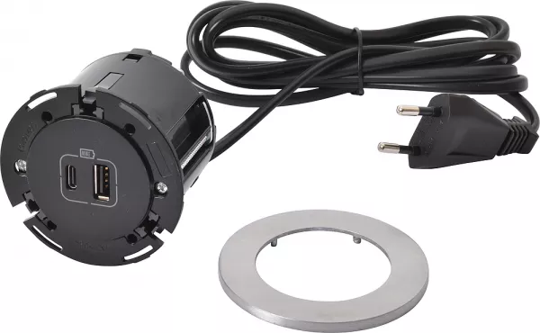 legrand-disq60 incara chargeur usb a+c et cordon avec fiche 2p+t - m�tal (654732)