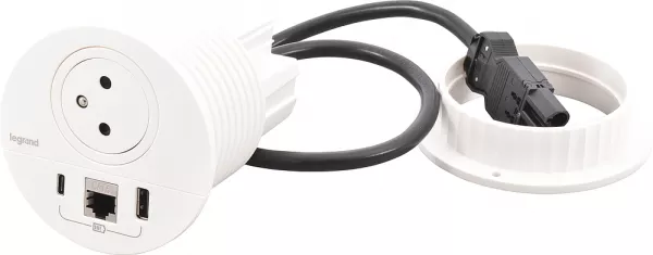 legrand-disq80 incara 2p+t + usb a+c + rj45 + cordon connecteur wieland - blanc (654701f)