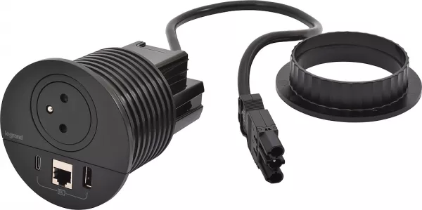 legrand-disq80 incara 2p+t + usb a+c + rj45 + cordon connecteur wieland - noir (654702f)
