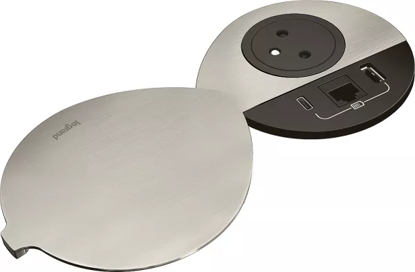 legrand-disq80 incara 2p+t + usb a+c + rj45 + cordon connecteur wieland -couvercle noir (654704f)