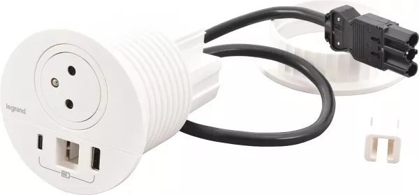 legrand-disq80 incara 2p+t + usb a+c + sortie c�ble + cordon connecteur wieland - blanc (654705f)