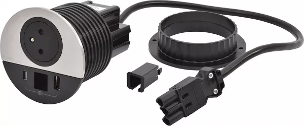 legrand-disq80 incara 2p+t + usb a+c + sortie c�ble + cordon connecteur wieland - m�tal (654708f)