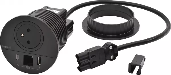 legrand-disq80 incara 2p+t + usb a+c + sortie c�ble + cordon connecteur wieland - noir (654707f)