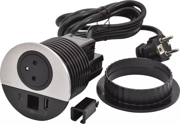 legrand-disq80 incara 2p+t + usb a+c + sortie de c�ble + cordon fiche 2p+t - m�tal (654708)