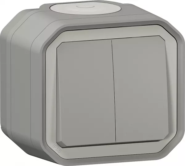 legrand-double interrupteur / va-et-vient ou poussoir plexo complet saillie - gris (070002)