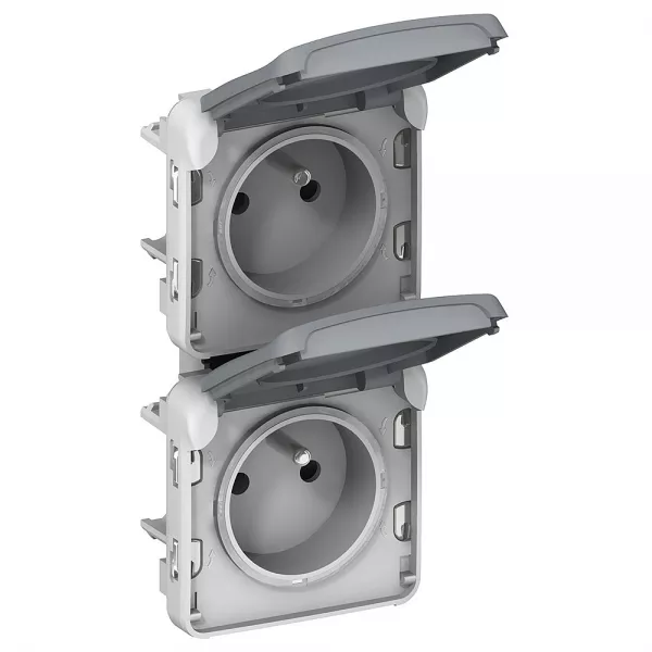 legrand-double prise 2p+t pr�c�bl�es � la verticale plexo composable ip55 16a 250v -gris (069563)