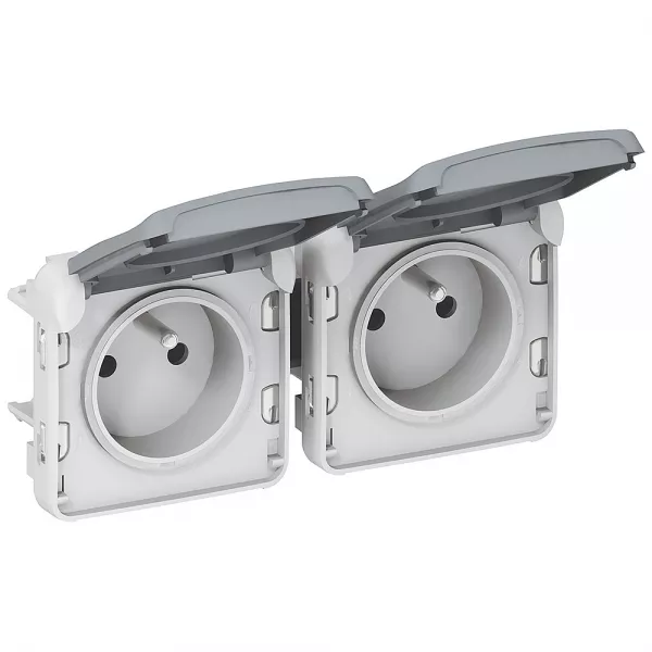 legrand-double prise 2p+t pr�c�bl�es horizontale plexo composable ip55 16a 250v -gris (069562)