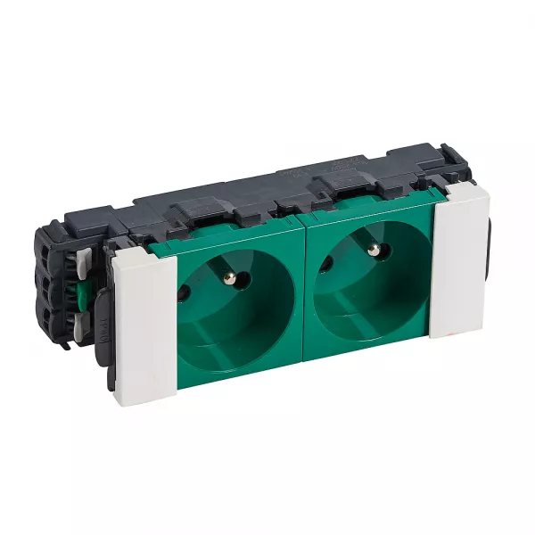 legrand-double prise 2p+t sp�ciale goulotte mosaic � clippage direct 4 modules - vert (077192)