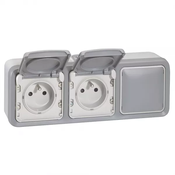 legrand-double prise de courant + obturateur plexo complet apparent - gris (069909)