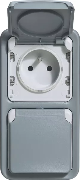 legrand-double prise de courant avec terre plexo apparent vertical - gris (069913)