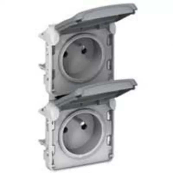 legrand-double prise de courant avec terre pr�c�bl�e + volet ip55 plexo -vertical -gris (069935)