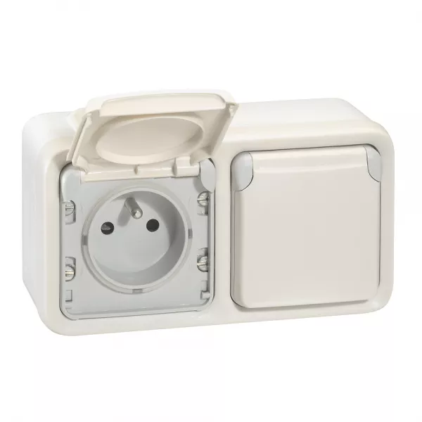 legrand-double prise de courant �tanche avec terre plexo saillie horizontal - blanc (069919)