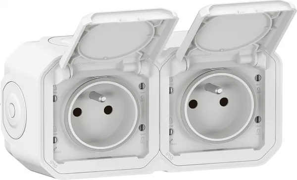 legrand-double prise de courant horizontale avec volet plexo complet saillie - blanc (070025)